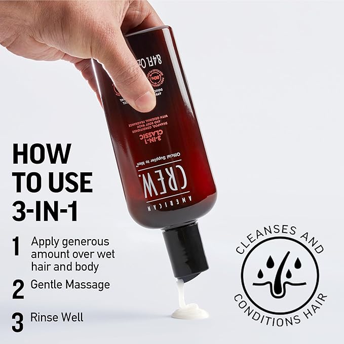 American Crew 3-in-1 Shampoo, Conditioner and Body Wash, Gift for Men, 8.4 fl oz