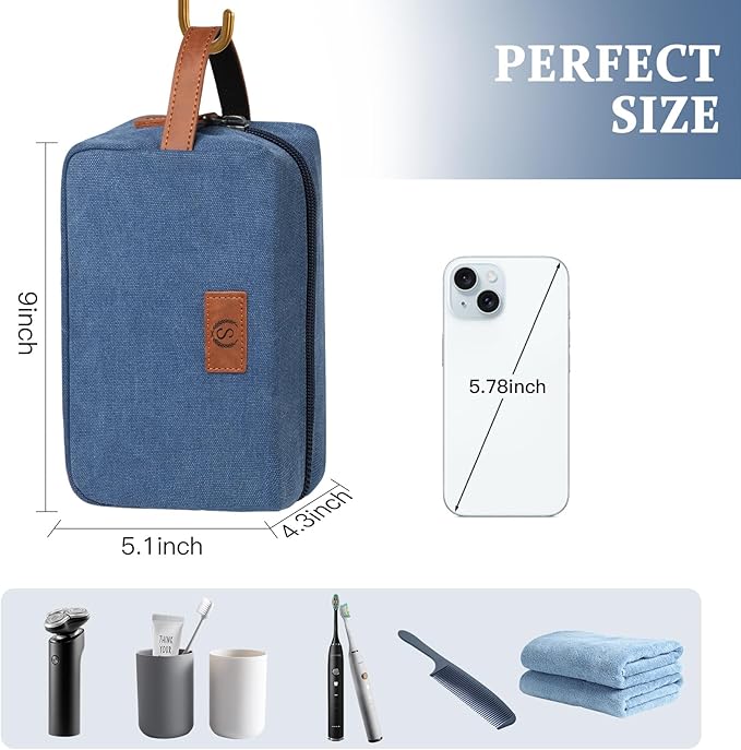 Janhavi Personalized Waterproof Toiletry Bag with Hook, Birthday Gifts for Men, Beach Vacation Essentials,Canvas Bag Laser Engraved Initials & Wheat Ear,Gifts For Him (Blue D)