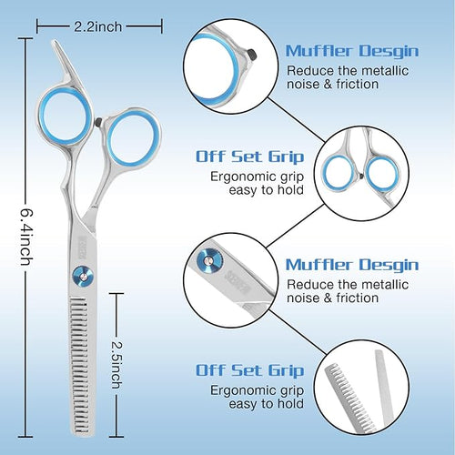 10-Piece Hair Cutting Scissors Kit - Professional Set with Thinning Scissors, Comb, Cape, Clips, Leather Bag for Barber, Salon, Home
