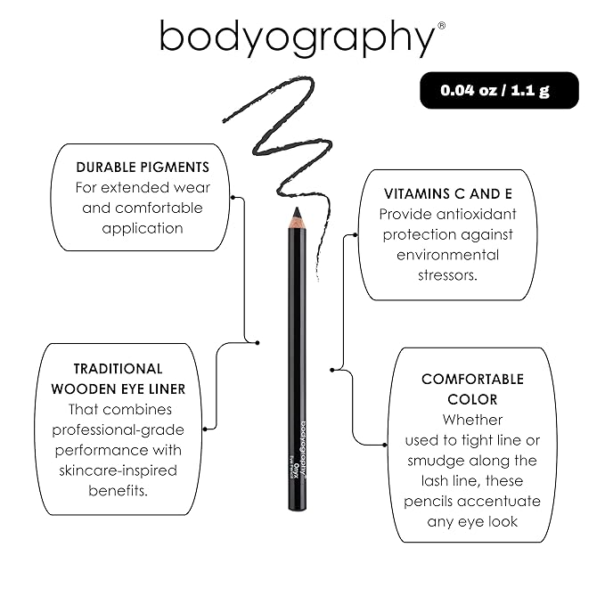 Bodyography Cream Eye Pencil, Black Walnut - Dark Brown Wooden Eyeliner for Eyes & Eyebrows, Long-Lasting Cruelty-Free Coconut Oil Cosmetic Liner