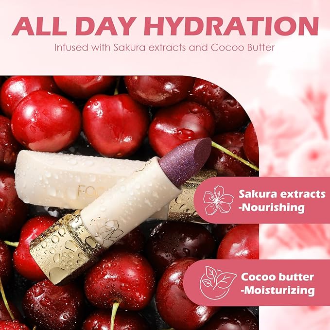 FOCALLURE Moisturizing Shiny Lipstick,Pearl Shimmery Finish,Hydrating Tinted Lip Balm with Creamy Texture,Long Lasting High Pigmented Lip Stain,Sour Sugar