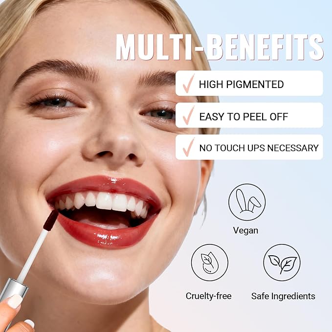 Lip Stain - Lip Liner Stain, Long Lasting Peel Off Lip Stain, Natural Peel Off Lip Liner Stain with Tweezer, Easy to Use, Waterproof, Smudge-proof, Transfer-proof, Nude Pink