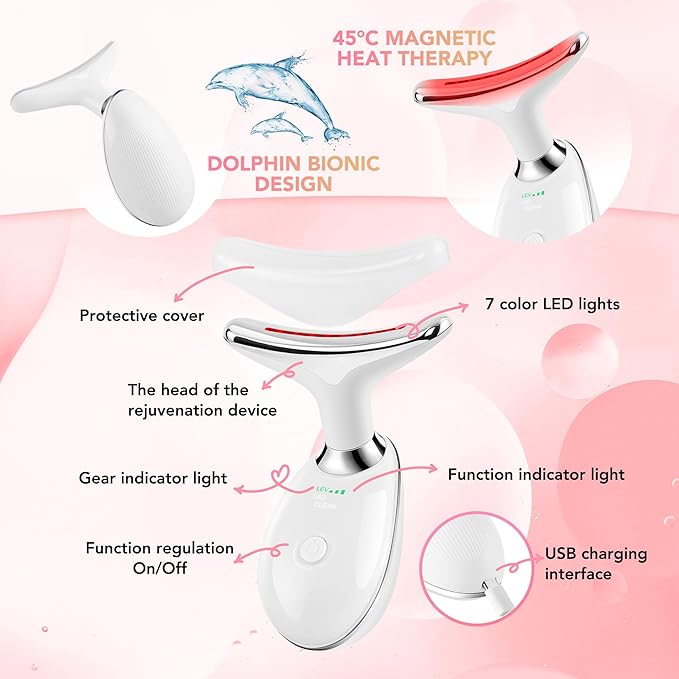 Red-Light-Therapy-for-Face, Facial Massager Wand with 7 Color - Birthday, Christmas, Mothers Day, Valentines Day, Self Care Gifts for Her Women Mom Best Friend Wife Teacher (White)