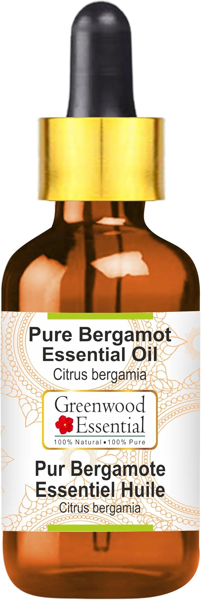 Greenwood Essential Pure Bergamot Essential Oil (Citrus bergamia) with Glass Dropper Steam Distilled 30ml (1 oz)
