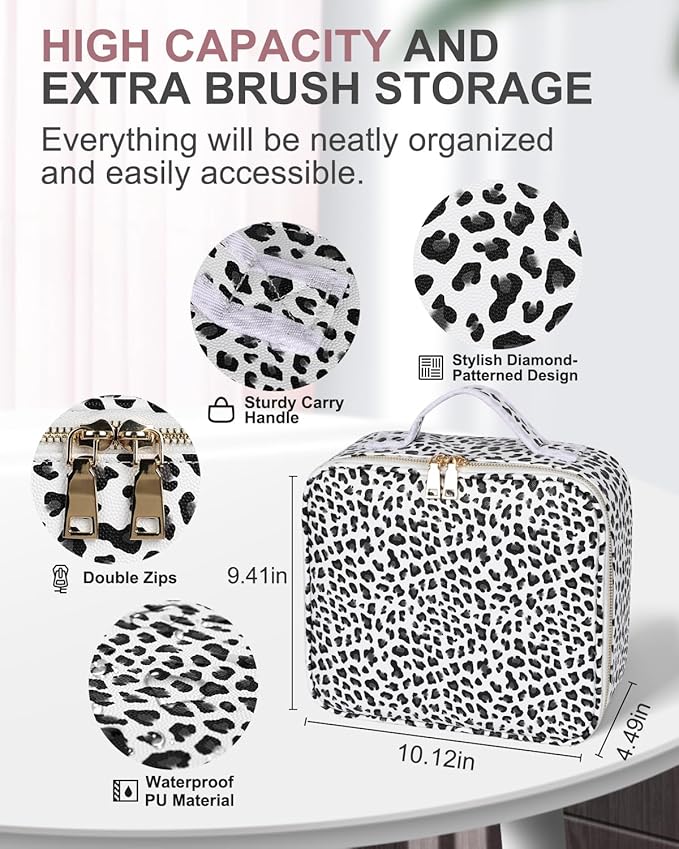 Makeup Bag with LED Lighted Mirror| Portable Makeup Organizer Train Case with 2X/3X Magnification & 3 Color Lights for Precision, Adjustable Brightness| Elegant Gift Packaging, Gift for Women, Leopard