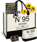 95th Birthday Gifts for Women Canvas Tote Bag Travel Gear,Unique 95 Years Old Gifts for Wife Mom Sister Aunt Friends Her, Vintage N°95 Handbag & Cosmetic Bag & Back in 1930 Poster