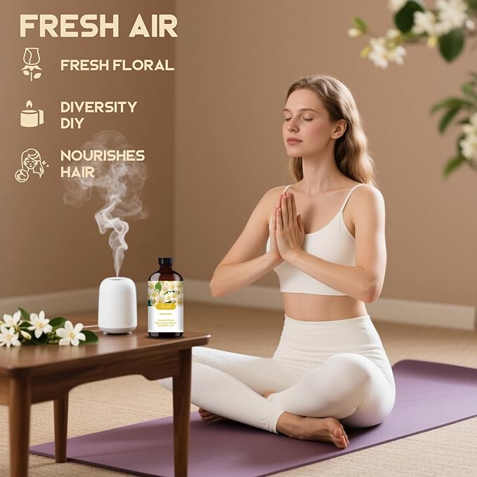 Jasmine Essential Oil-Jasmine Fragrance Oil 4.33oz (130ml)-100% Pure Natural Scent for Diffusers, Candles, Soap Making & Aromatherapy-Relaxing Home & Gift Essential Oil for Bath, Massage