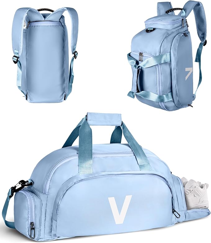 Carry on Travel Duffel, Initial Gym Bags with Shoe Compartment, Dance Bag for Girls, Monogram Kid Overnight Bags, Trendy Duffle Tote-Perfect for Ballet Sport Gymnastics Cheer (Letter V)