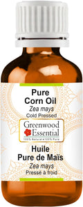 Greenwood Essential Corn Oil (Zea mays) | Cold Pressed | Natural | Undiluted | For Diluting Essential Oils | For Skin & Massage | Men & Women | 10ml (0.33 oz)