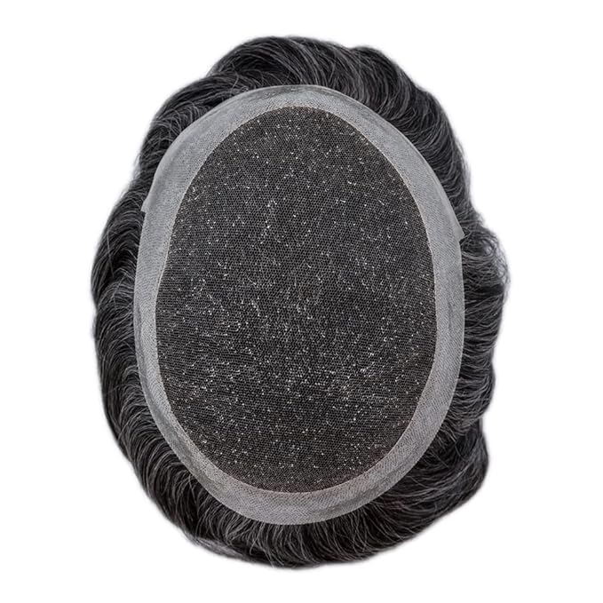 FACE MIRACLE Hair System for Men French Lace Mens Toupee Human Hair Replacement System Lace with PU Toupee for Men Male Hair Piece Wigs 8"X10" #1B40 1B# OFF BLACK WITH 40% SYNTHETIC GREY
