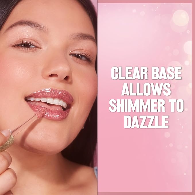 REVLON Super Lustrous Glimmer Gloss, Non-Sticky Lip Gloss, High-Shine Finish, Plant-Based Glitter, 001 Diamond Drama, 0.13 fl oz