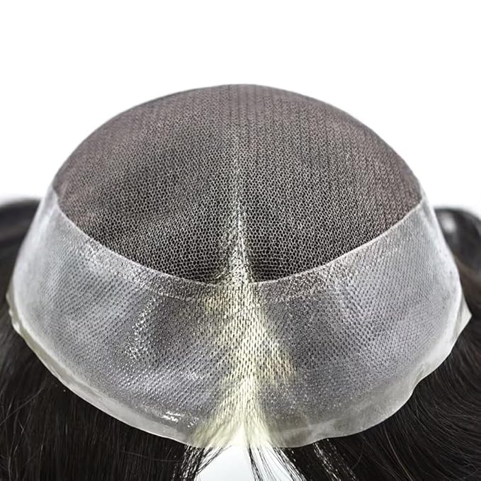 FACE MIRACLE Toupee for Men French Lace Hairpiece Human Hair Replacement System Skin PU Mens Toupee Hair Wigs for Man V-Looped Front Hair Prosthesis 7"X9" #1 Jet Black