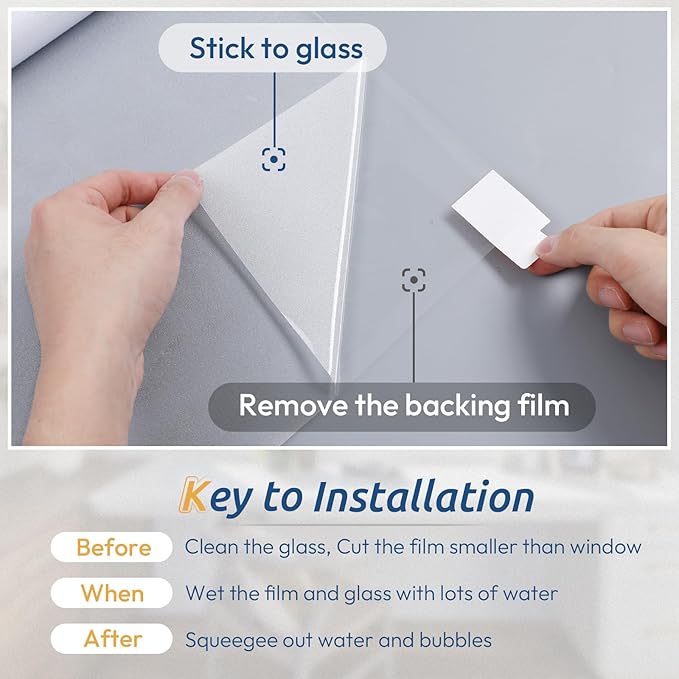 rabbitgoo Window Privacy Film, Frosted Glass Window Clings, Static Cling UV Heat Blocking Door Stickers for Home Bathroom, Removable Indoor Decal Coverings Day and Night, Pure, 35.4 x 196.8 Inches