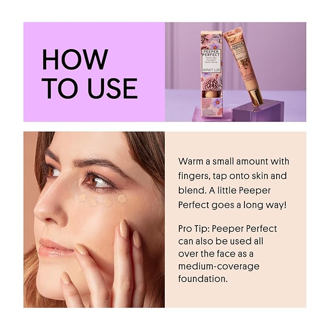 Winky Lux Peeper Perfect Under Eye Concealer, Makeup & Eye Brightener, Full Coverage Concealer for Dark Circles, Color Corrector & Eye Primer, With Collagen, Hyaluronic Acid & Vitamin E (Light)