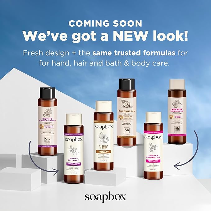 Soapbox Biotin & Superfruit Shampoo & Conditioner Set with Vegan Collagen, Aloe and Shea Butter, Harsh Sulfate Free, Paraben & Silicone Free, 1 Liter Each (Pack of 2)