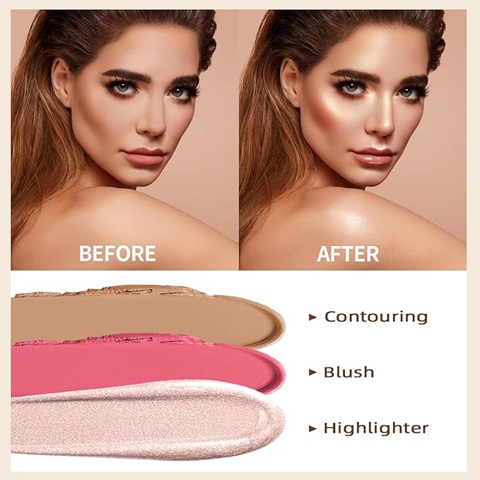 Hilareco 3 Pcs Cream Contour Stick Makeup Kit, Shades with Highlighter Stick, Blush Stick and Bronzer Contour Stick for Sculpt the Cheeks, Waterproof, Matte & Dewy Finish (Fair,#01+#08+#13)