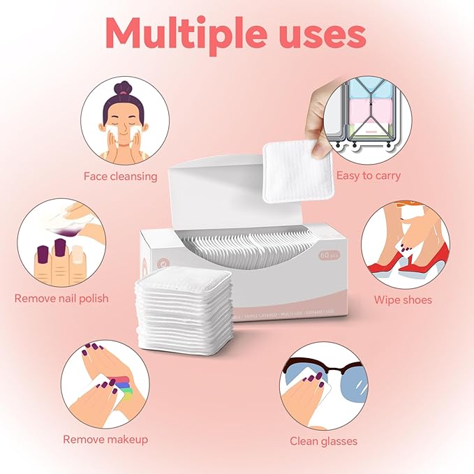 Clean Pads, 120 Count Not to Shed & Tear Face Pads, Unique Triple Layers, Textured & Ultra Soft Side, Square Cotton Pads for Makeup Removal, Cleansing, Skin Care etc.
