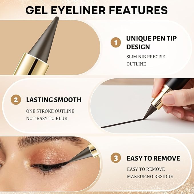 EverGlider 4-Color Gel Eyeliner Pencil Set – Black Brown Silver Grey Waterproof Eye Liner Crayons, Smooth Long Wear Formula for Natural or Smokey Makeup (01#+02#+03#+04#)