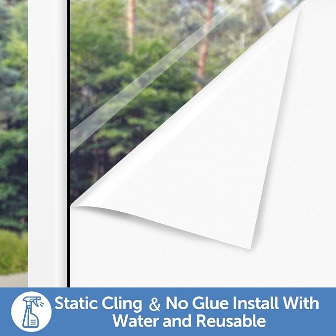 HIDBEA Frosted Window Privacy Film - Non Adhesive Static Cling Glass Stickers Sun UV Blocking Heat Control Door Covering Decals for Home Office(35.4 x 78.7 Inch, Frosted White)