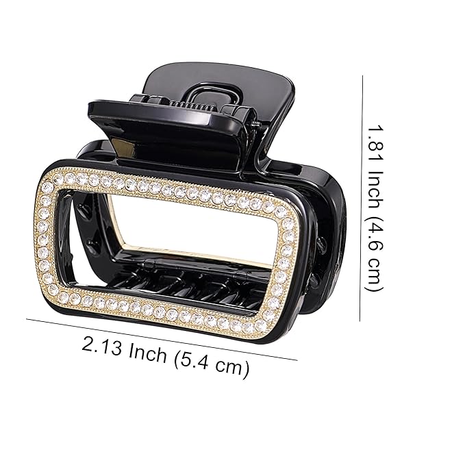 SINIDE Crystal Hair Claw Clips, Square Rhinestone Plastic Claw Clips Nonslip Acrylic Jaw Clip for Thick Long Hair, Fashion Clamps Accessories for Women Strong Hold Barrette for Styling (2 Pack)