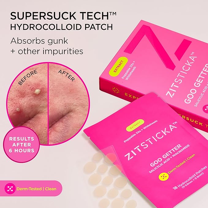 ZitSticka Pimple Patches for Face and Body, Goo Getter Hydrocolloid Patches to Cover Zits & Blemishes, Acne Patches or Zit Spot Stickers, Body Blemish Patch (72 Pack)