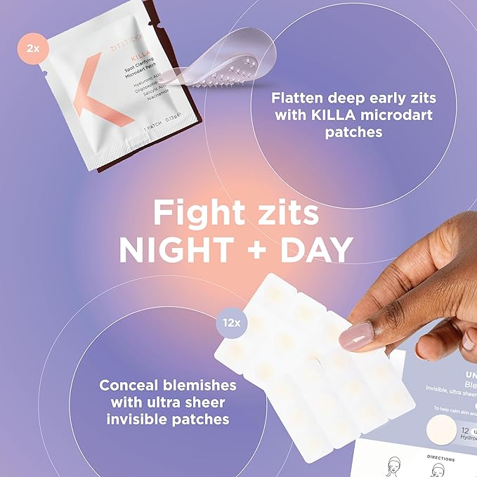 ZitSticka Invisible Pimple Patches for Face, Hydrocolloid Patches, Ultra-Thin Clear Azelaic Acid & CICA Blemish Patches, Pimple Stickers (24/7 Attack Bundle 14 Pack)