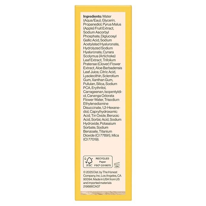 Honest Beauty Vitamin C Radiance Serum | Improves + Brightens Skin Tone and Complexion | Gentle for Sensitive Skin, Fragrance Free, Vegan | 1 fl oz