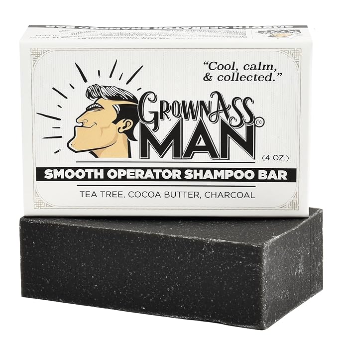 Grown Ass Man Co. - Solid Shampoo Bar Rich Lather 3 in 1: Hair, Beard & Body Wash - Plastic Free & Eco-Friendly, Natural & Organic Clean for All Hair Types, 4oz Bar (Smooth Operator, 6-Pack)