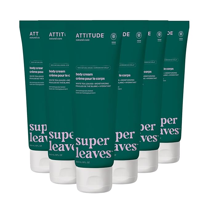ATTITUDE Body Cream, EWG Verified Moisturizer, Vegan Moisturizing Products For Dry Skin, Dermatologically Tested, White Tea Leaves, 8 Fl Oz (Pack of 6)