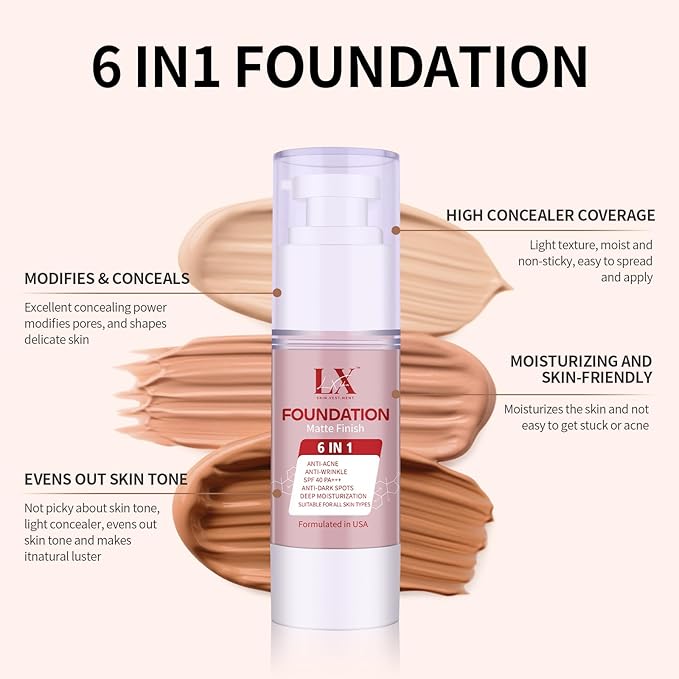 6-in-1 Makeup Infused with 1% Hyaluronic Acid- Matte + Poreless Liquid Foundation For A Glowing & Soft-Focus Look, Suitable for All Skin Types (403 Deep, 6-in-1 Makeup Foundation)