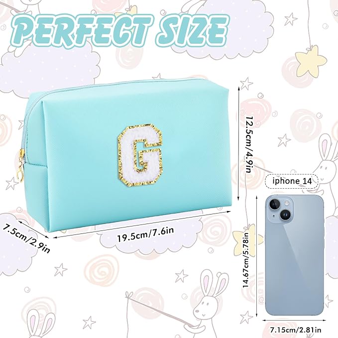 Gifts for Girls Initial Makeup Bag Personalized Cosmetic Bag with Zipper Cute Travel Toiletry Bag Waterproof PU Preppy Makeup Pouch Birthday Gift for Teen Girls Women(Blue G)
