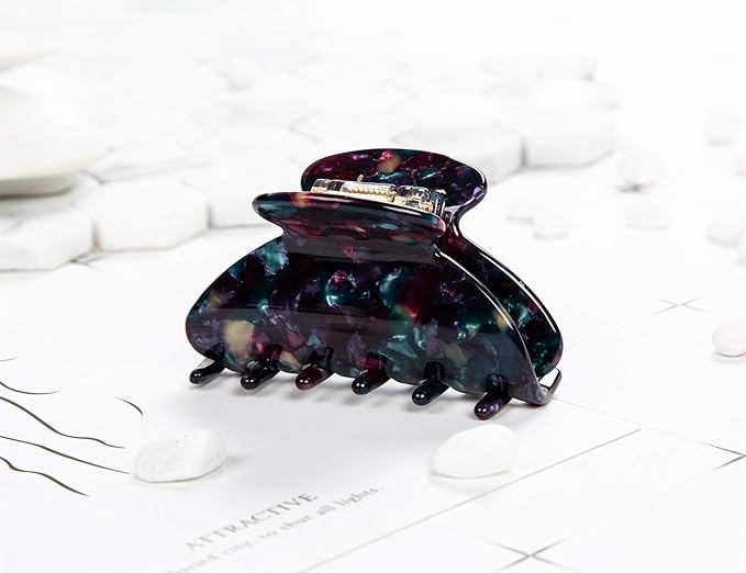 Handmade Celluloid Acetate French Design Barrettes Tortoise Shell Claws Hair Claw Luxury Fashion Accessories Hair Clip for Women (Black)