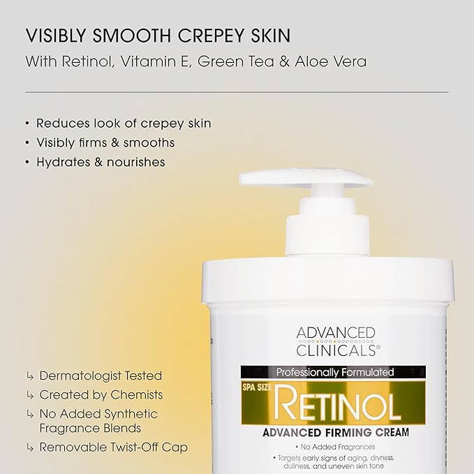 Advanced Clinicals Retinol Body Lotion + Collagen Body Oil 2pc Skincare Set For Women & Men | Fragrance Free Retinol Lotion + Collagen Massage Body Oil To Improve Appearance Of Crepey Skin, 2pc Set