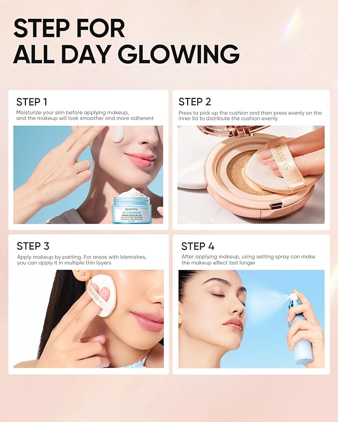 Full Coverage Cushion Foundation, Weightless, Skin Fit, Satin Glow Finish, Oil-Control Waterproof Foundation, Sweatproof Flawless BB Cream CC Korean Makeup,Tattoo Cover Up, Buildable(#29C Taupe Beige)