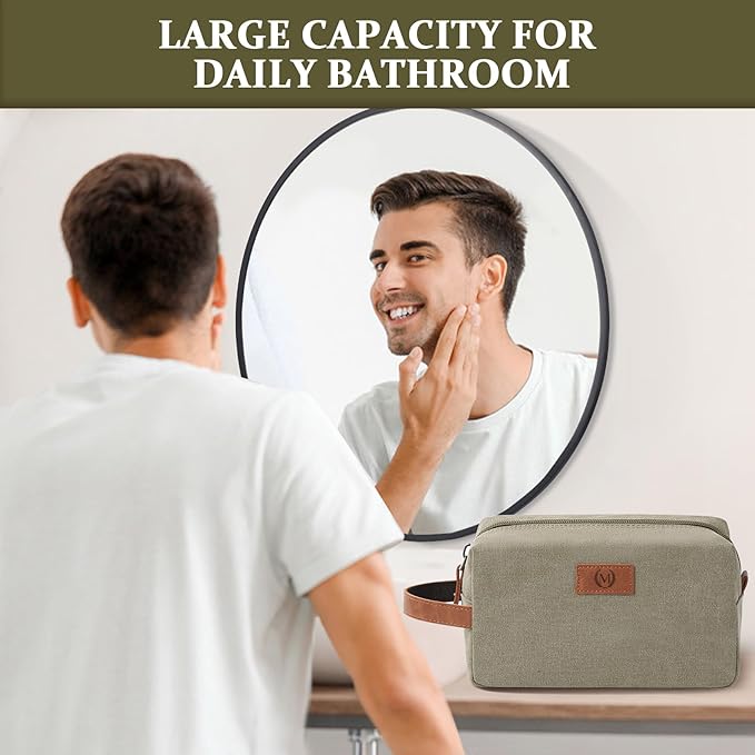 Janhavi Shaving Bag for Men Travel Waterproof, Engraved Initials & Wheat Ear, Make Up Bag,Groomsmen Gifts, Mens Toiletry Travel Bag, Men's Accessories Organizer, Gifts for Him(Olive Green L)
