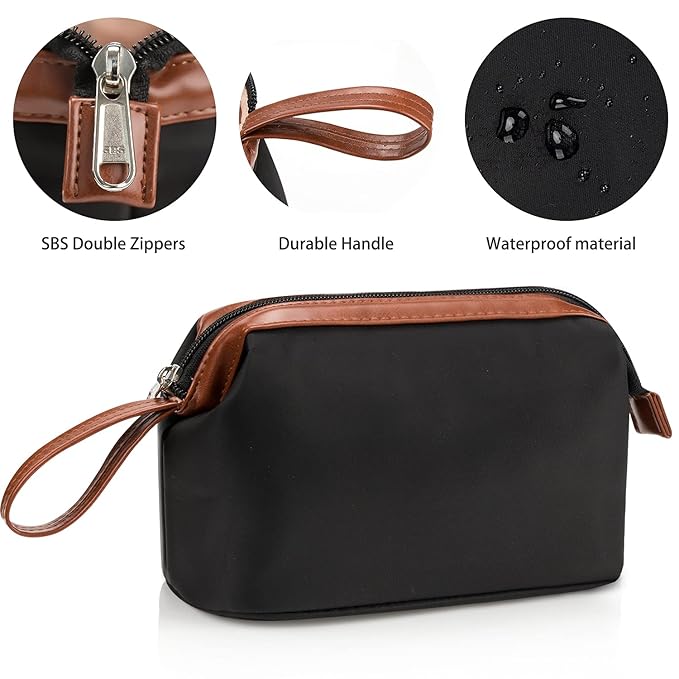 OCHEAL Travel Makeup Bag, Small Cosmetic Bags for Women,Large Capacity Portable Cosmetic bag Storage Organizer for Purse Everyday Use (Small,Black-Brown)