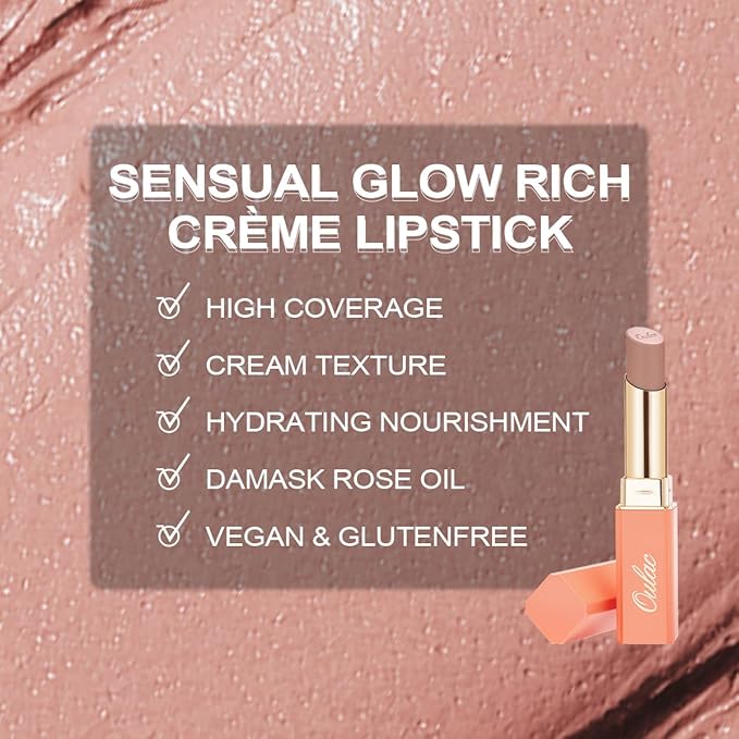 Oulac Beige Nude Satin Lipstick Set - Matte Lip Base, Full Coverage Lip Color, Satin Matte Finish, Cream Texture, Hydrating, Infused with Hyaluronic Acid, 4g*3 SG01+SG02+SG04