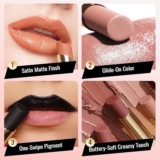 Oulac Brown Lipsticks for Women, Orange Matte Lip Stick, Full Coverage Lip Color, Satin Matte Finish, Cream Texture, Hydrating, Infused with Hyaluronic Acid, Vegan & Clean Beauty 4g SG05 Body Talk