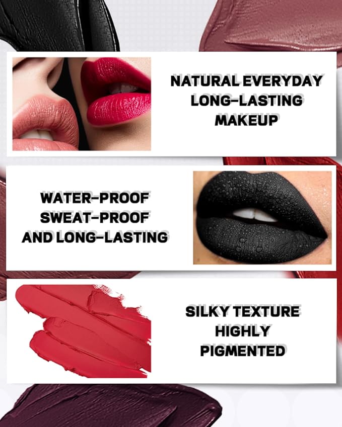 Brown Nude Lipstick Long Lasting for Women, Hydrating Matte Velvet Lip Gloss Nude Liquid Lipstick Intense Lip Color Non Stick Smudge-Proof & Waterproof Lipgloss Bold Glow Goth Lip Stick Makeup-02
