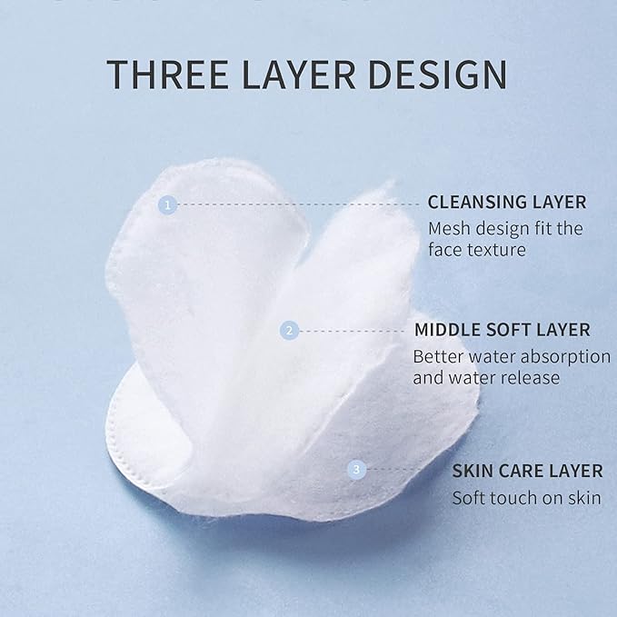 MSQ Cotton Rounds (300 Count), Makeup Remover Pads, Face Cotton Pads, Facial Cleansing Round Cotton Pads, Lint-Free