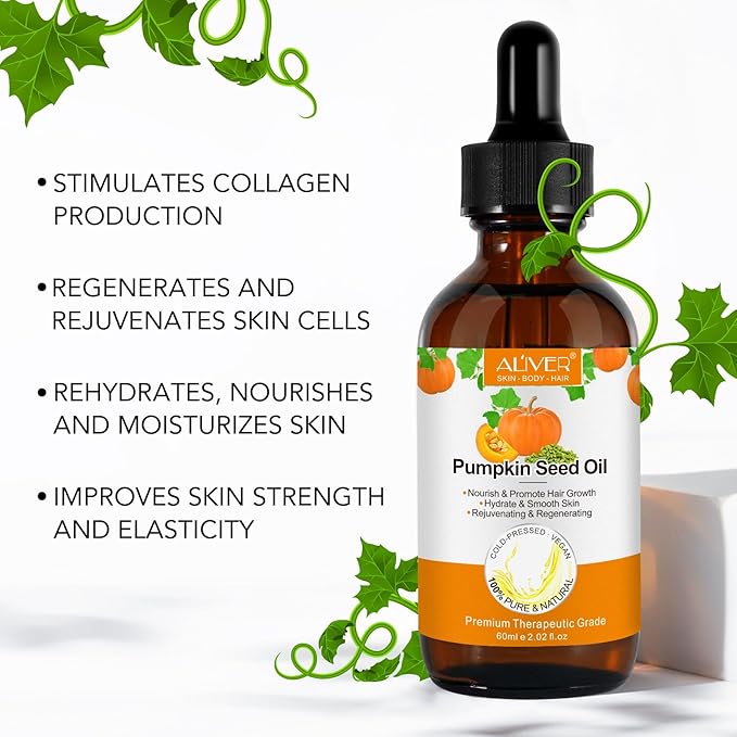 Pumpkin Seed Oil, Pumpkin Seed Oil for Hair Growth, Pure Cold Pressed Pumpkin Seed Oil for Dry Damaged Hair Growth, Hydrating, Scalp Moisturizer, Nourishment - 60ML