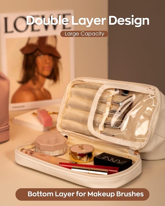 Gifts for Mom, Letter Makeup Bag, Personalized Double Layer Cosmetic Bag with Makeup Brush Organizer, Birthday Gifts for 5 6 7 8 9 10 11 12 Year Old Girls-Graduation Gifts for Her
