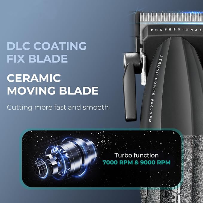 VGR 640 Professional Hair Clippers for Men, 9000RPM Cordless Barber Clippers and Trimmers Set, Zero Gap T-Blade Hair Cutting Kit, DLC Coated Ceramic Blade Barber Kit with LED Display(Black)