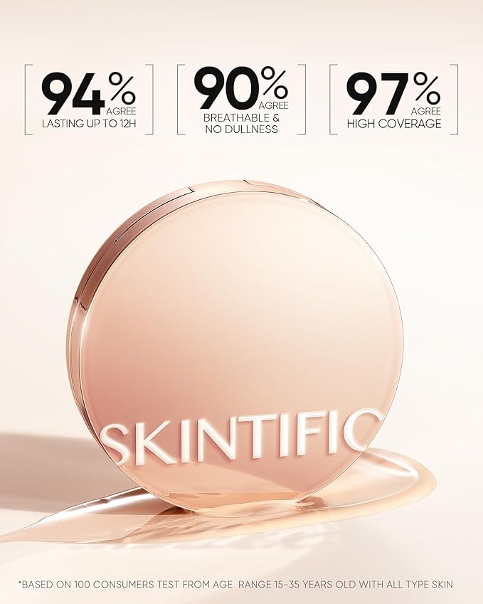 Full Coverage Cushion Foundation, Weightless, Skin Fit, Satin Glow Finish, Oil-Control Waterproof Foundation, Sweatproof Flawless BB Cream CC Korean Makeup,Tattoo Cover Up, Buildable(#10C Shell)