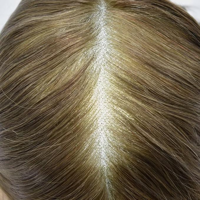 FACE MIRACLE Hair System for Men French Lace Mens Toupee Human Hair Replacement System Lace with PU Toupee for Men Male Hair Piece Wigs 6"X8" 7# VERY LIGHT BROWN