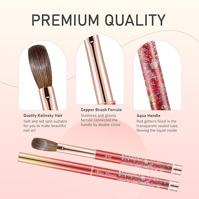 Acrylic Nail Brush Size 16, 100% Real Kolinsky Nail Brush for Acrylic Powder Application, Handmade Women Manicure Nail Extension Tool for Professional DIY Home Salon and Beginner