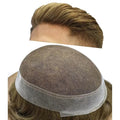 FACE MIRACLE Hair System for Men French Lace Mens Toupee Human Hair Replacement System Lace with PU Toupee for Men Male Hair Piece Wigs 6"X8" 7# VERY LIGHT BROWN