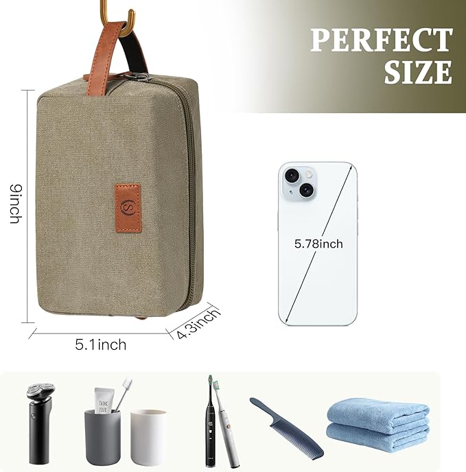 Janhavi Makeup Bag Waterproof, Groomsmen Gifts, Travel size Toiletries Bag, Cruise Ship Essentials, Travel Bag, Laser Engraved Initials & Wheat Ear, Travel Essentials, Gifts for Men (Olive Green V)