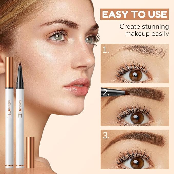 Eyebrow Pencil 4 Fork Tip 3D Microblading,2024 New Magic Eyebrow Pencil 4-Tip Eyebrow Pencil Natural Makeup Fine Stroke,Microblading Eyebrow Pen Eye Brown Makeup Stay on All Day (Dark Brown)