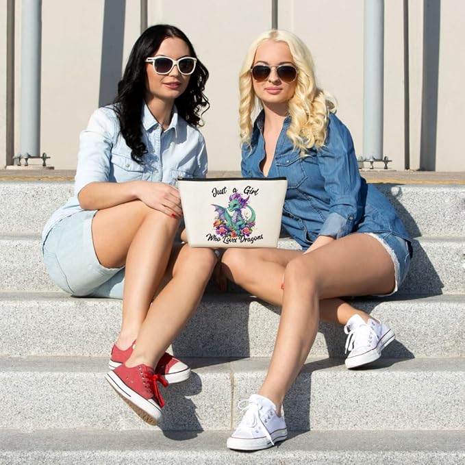 VICBOU Cute Dragon Makeup Bag Dragon Gifts for Women Girls Dragons Stuff Merch Funny Christmas Friendship Birthday Gifts for Teens Best Friend Daughter BFF Sister Who Loves Dragons Cosmetic Bag